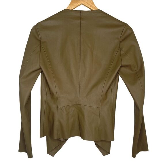 Zara Olive Green Faux Leather Open-front Super Soft Easy-to-wear Jacket - Picture 4 of 7